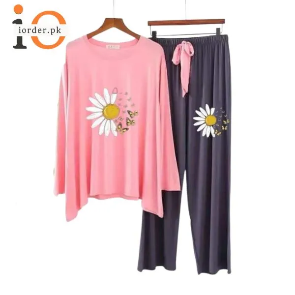 Pink Daisy Flower Printed Loungewear