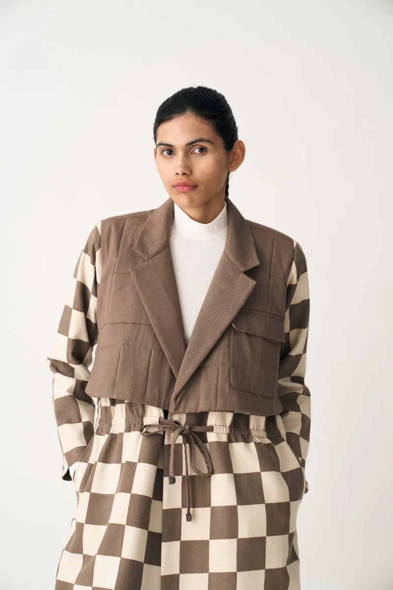 Quilted Yoke Trench Overlay - Umber Check