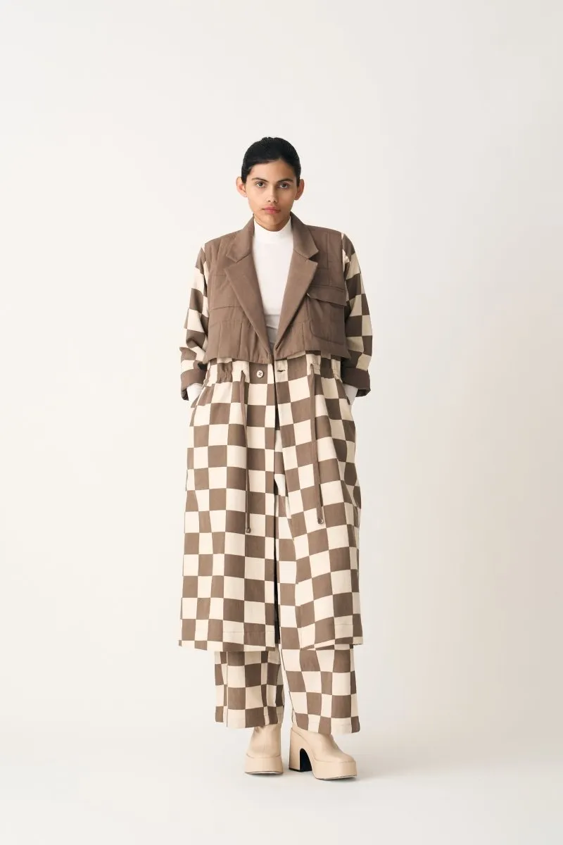 Quilted Yoke Trench Overlay - Umber Check