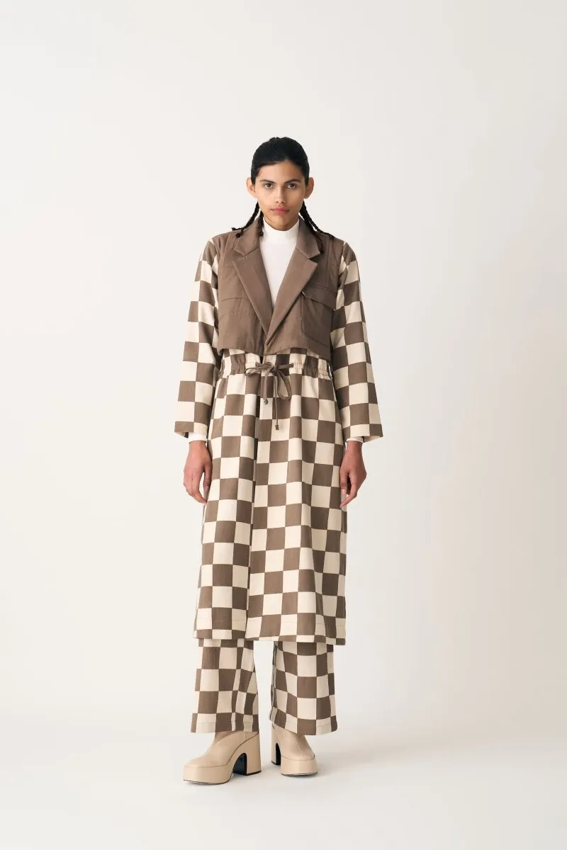 Quilted Yoke Trench Overlay - Umber Check