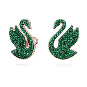 "Swarovski Iconic Swan stud earrings Green, Rose gold-tone plated"