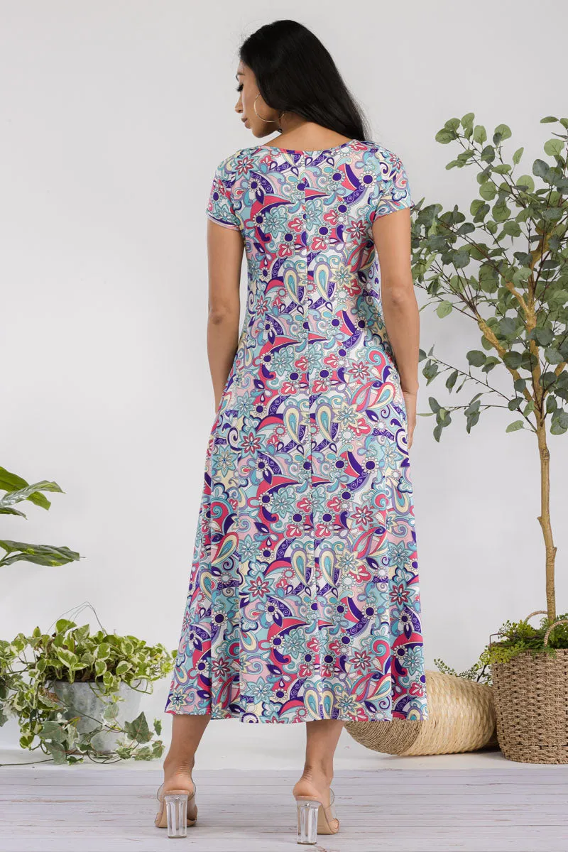 SAN144R-PAISLEY - CAP SLEEVE MAXI DRESS