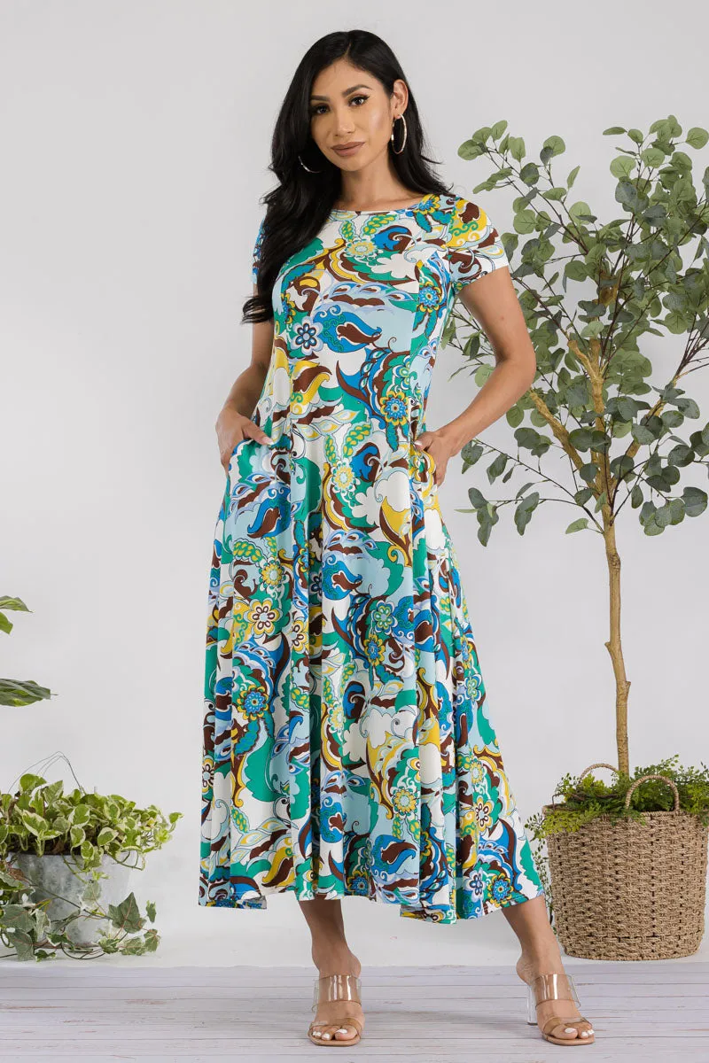 SAN144R-PAISLEY - CAP SLEEVE MAXI DRESS