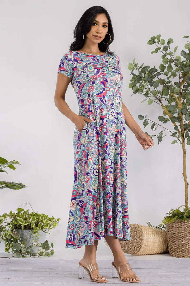 SAN144R-PAISLEY - CAP SLEEVE MAXI DRESS