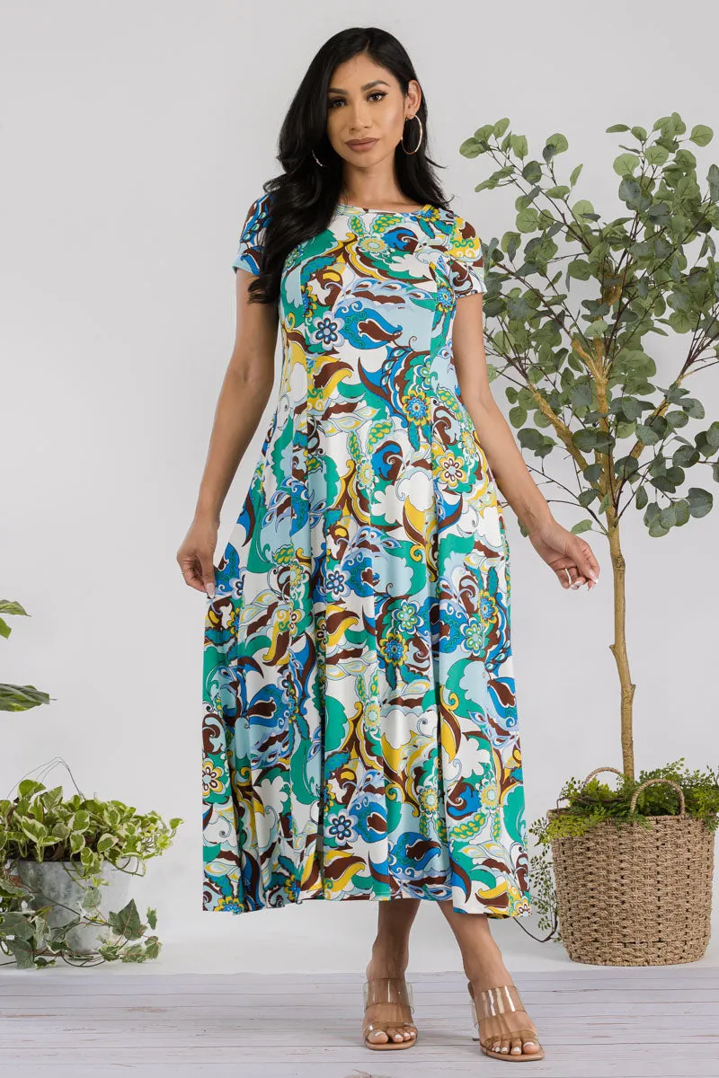 SAN144R-PAISLEY - CAP SLEEVE MAXI DRESS