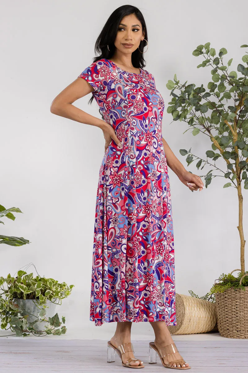 SAN144R-PAISLEY - CAP SLEEVE MAXI DRESS