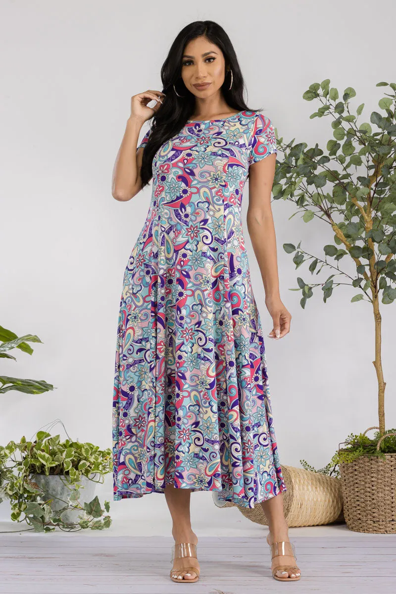 SAN144R-PAISLEY - CAP SLEEVE MAXI DRESS