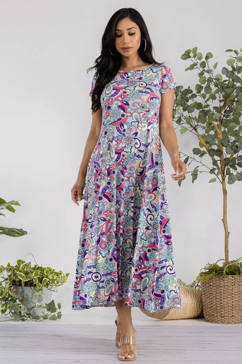 SAN144R-PAISLEY - CAP SLEEVE MAXI DRESS