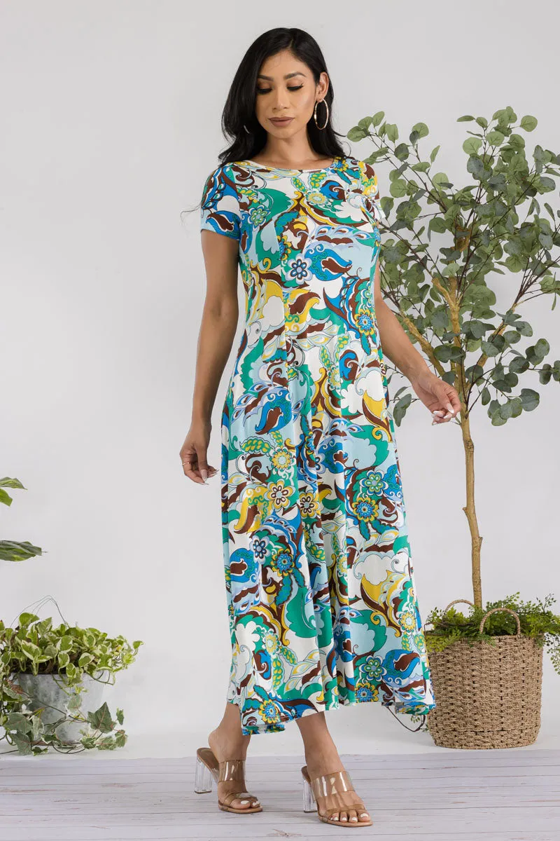 SAN144R-PAISLEY - CAP SLEEVE MAXI DRESS