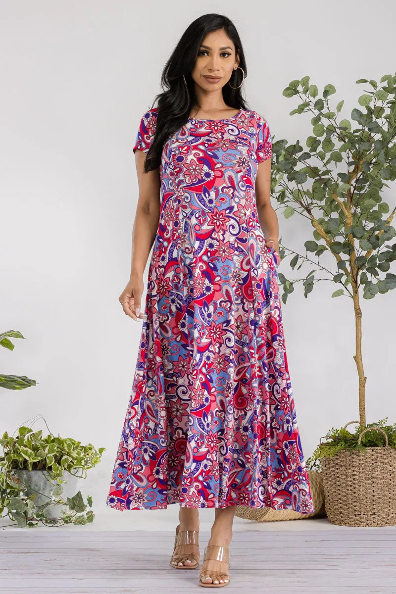 SAN144R-PAISLEY - CAP SLEEVE MAXI DRESS