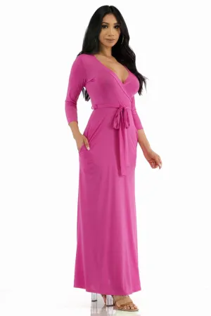 SAN149R-SOL - Surplice Neckline Maxi Dress