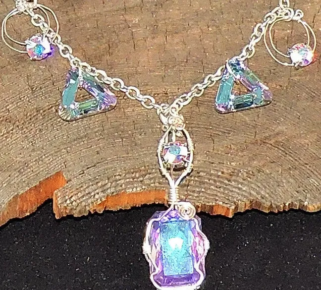 Swarovski Crystal Opalescent Purple Necklace & Dangle Earring Set