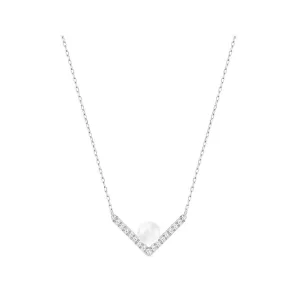 SWAROVSKI Edify Clear Crystal & Pearl Rhodium Small Necklace #5213361