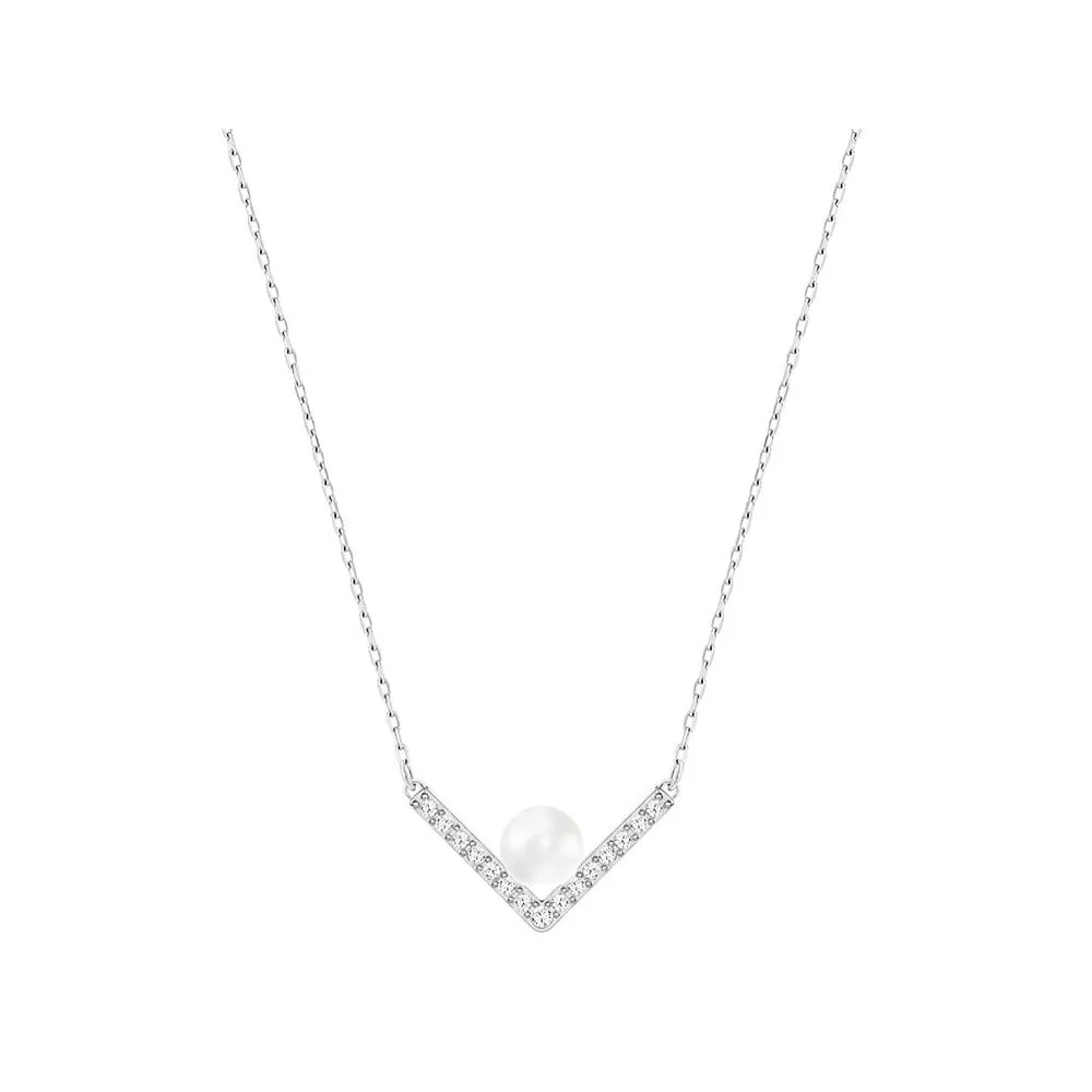 SWAROVSKI Edify Clear Crystal & Pearl Rhodium Small Necklace #5213361