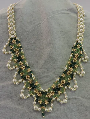 Swarovski Pearl and Green Crystal Party Necklace