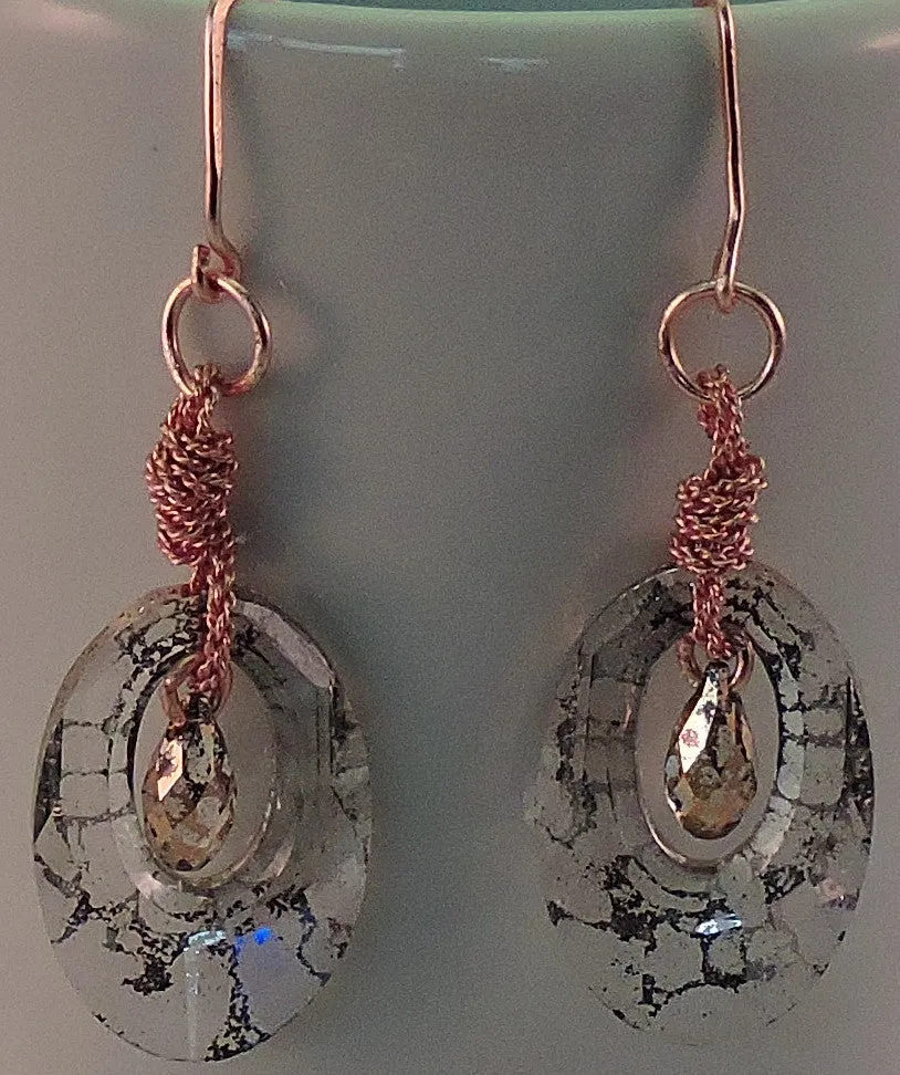 Swarovski Rose Patina Crystal Dangle Earrings