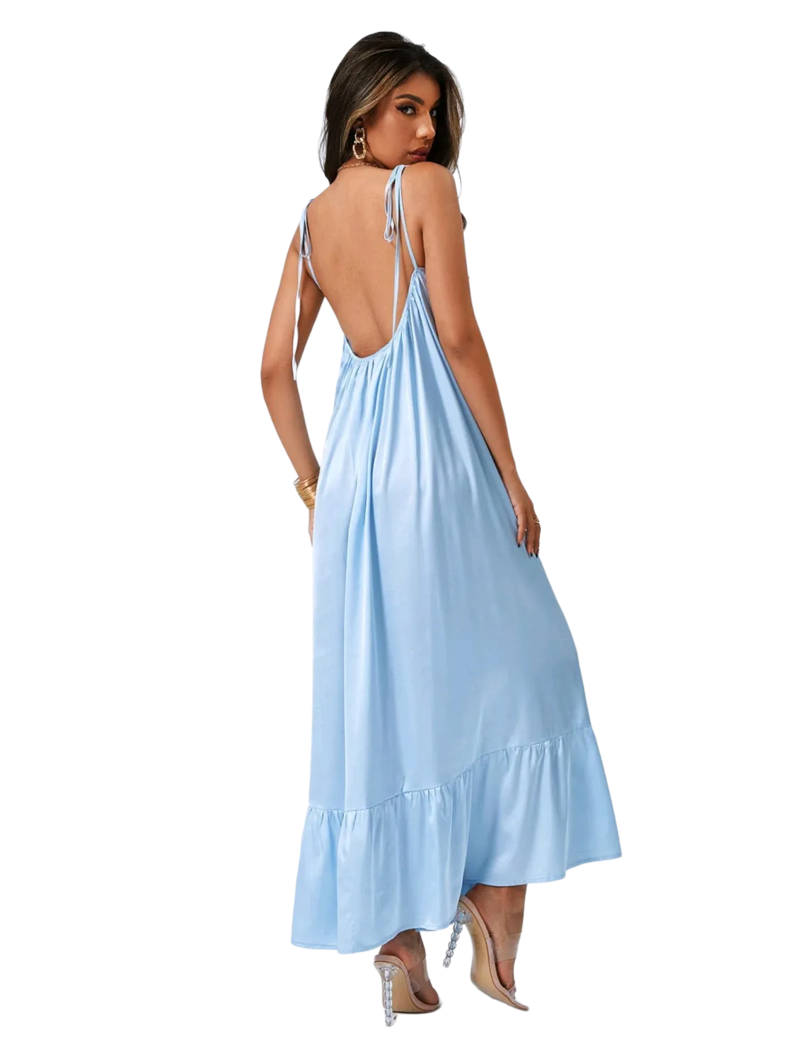 Tie Shoulder Backless Maxi Dress