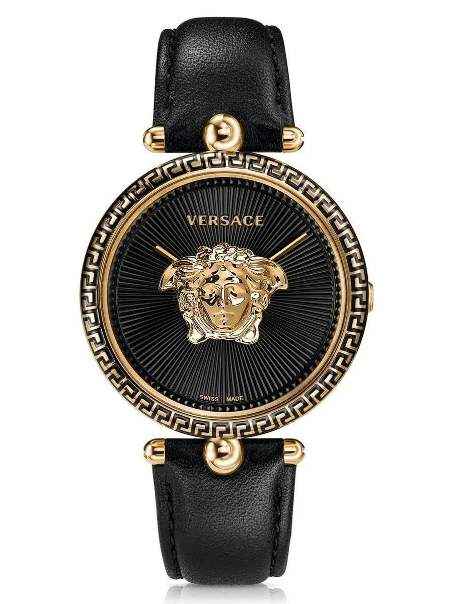 Versace PALAZZO EMPIRE Womens Leather Black & Gold Watch VCO020017