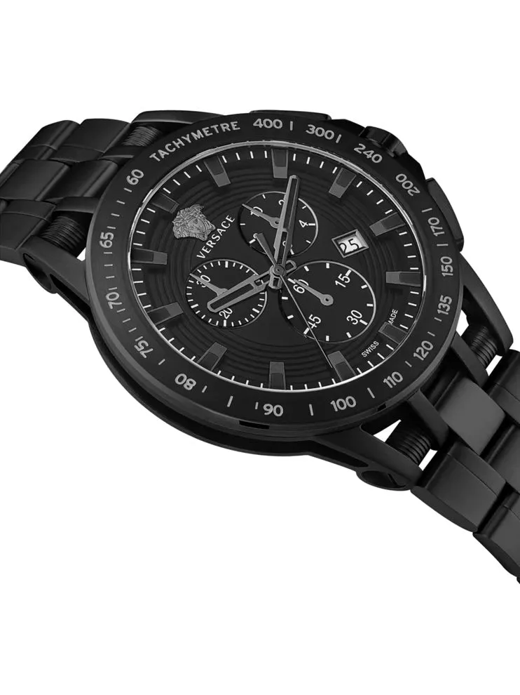 Versace SPORT TECH Mens Chronograph BLACK Dial - Black IP Stainless Steel Case & Bracelet Watch VE3E00921