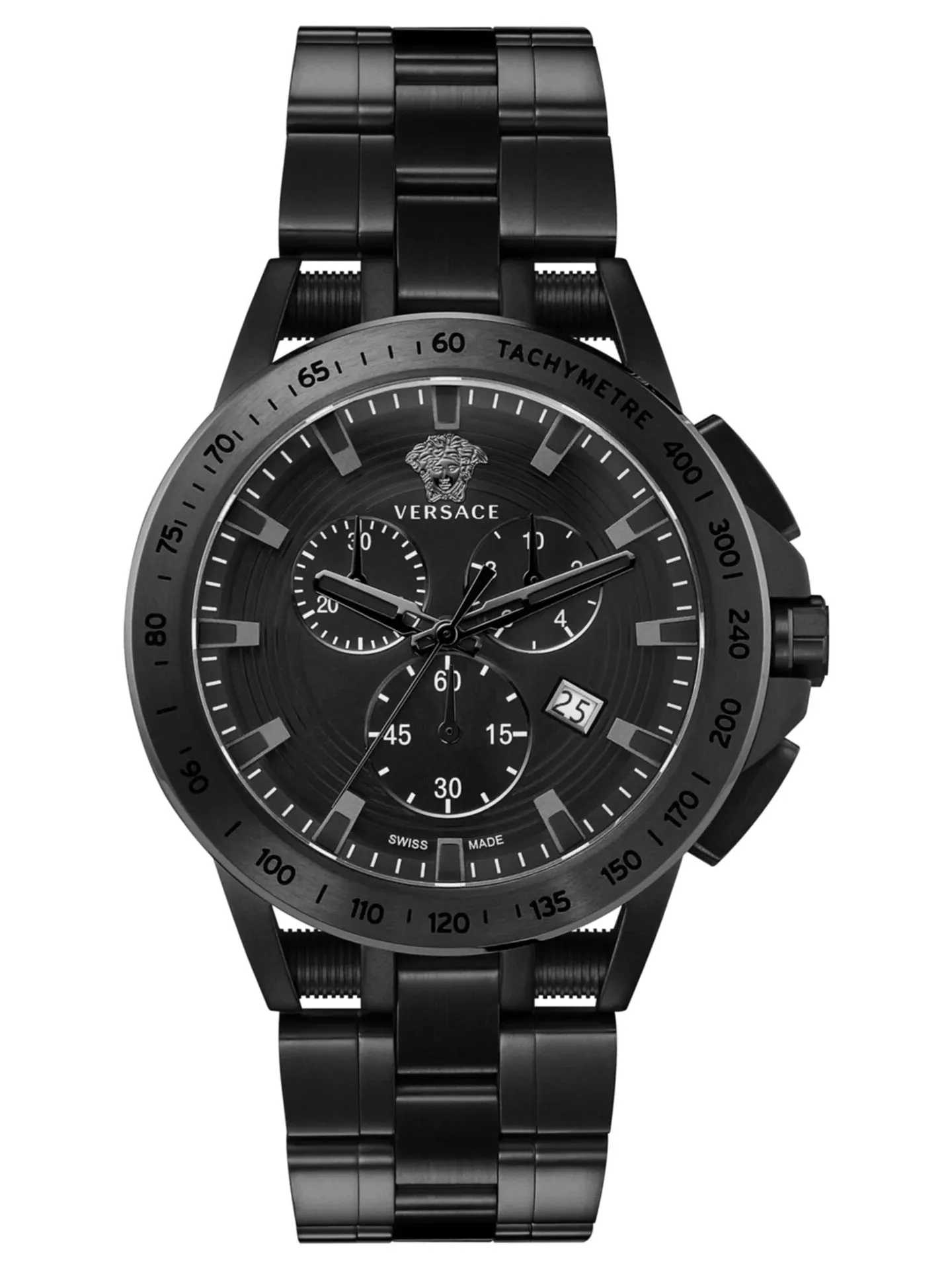 Versace SPORT TECH Mens Chronograph BLACK Dial - Black IP Stainless Steel Case & Bracelet Watch VE3E00921