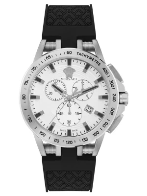 Versace SPORT TECH Mens Chronograph SILVER Dial, Black Silicon Strap - Watch VE3E00121