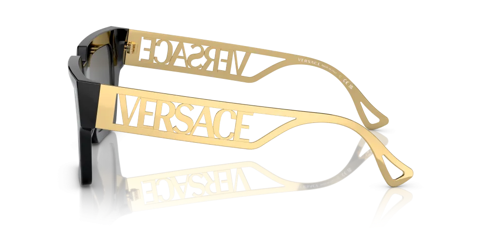 Versace Square Non-Polarized Sunglasses - Black/Gold/Dark Gray