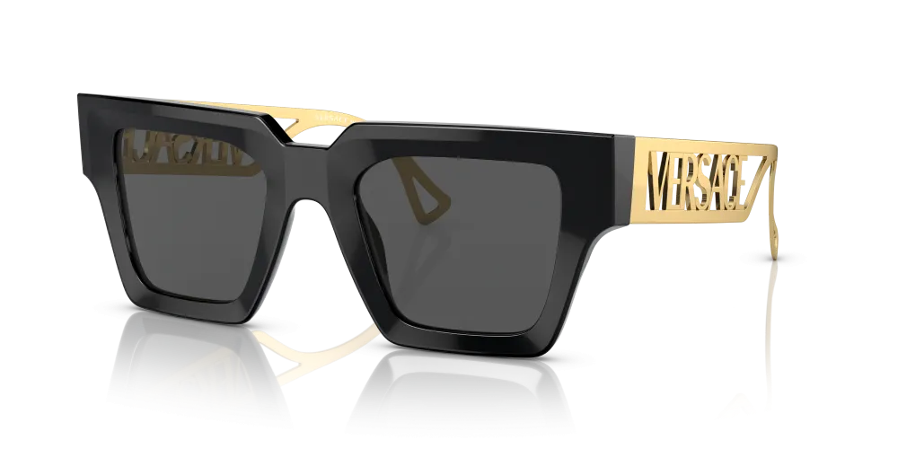 Versace Square Non-Polarized Sunglasses - Black/Gold/Dark Gray