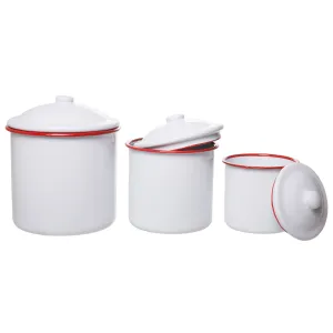 White Enamelware Mug Pots with Lid - Set of 3 Nesting Cups, Perfect for Picnic, Camping, Outdoor Activity