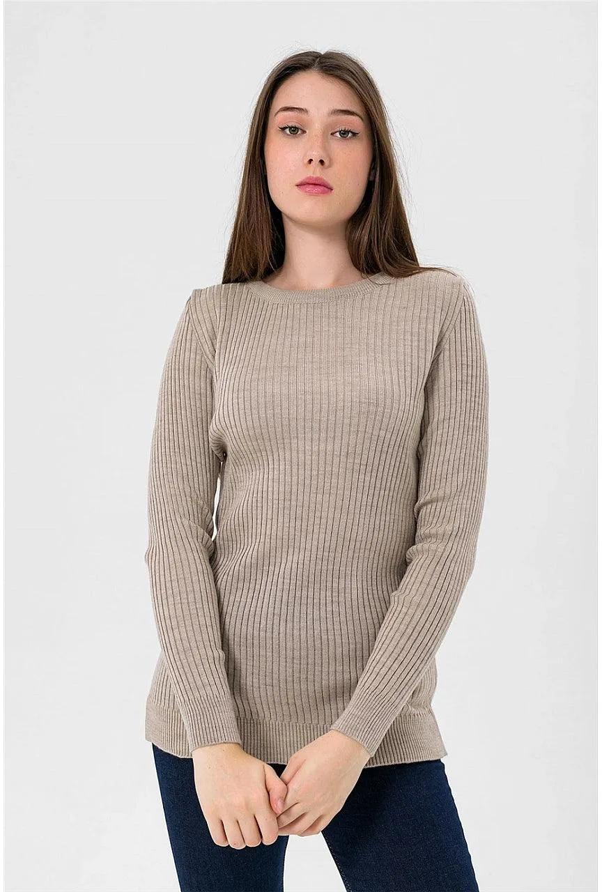 Womens Crew Neck Knitwear Sweater - Stone Color