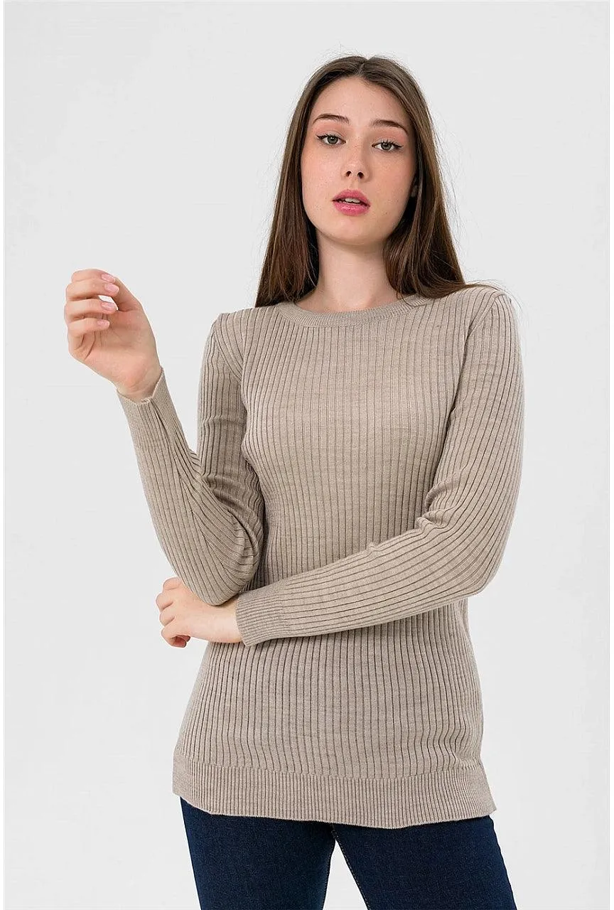 Womens Crew Neck Knitwear Sweater - Stone Color