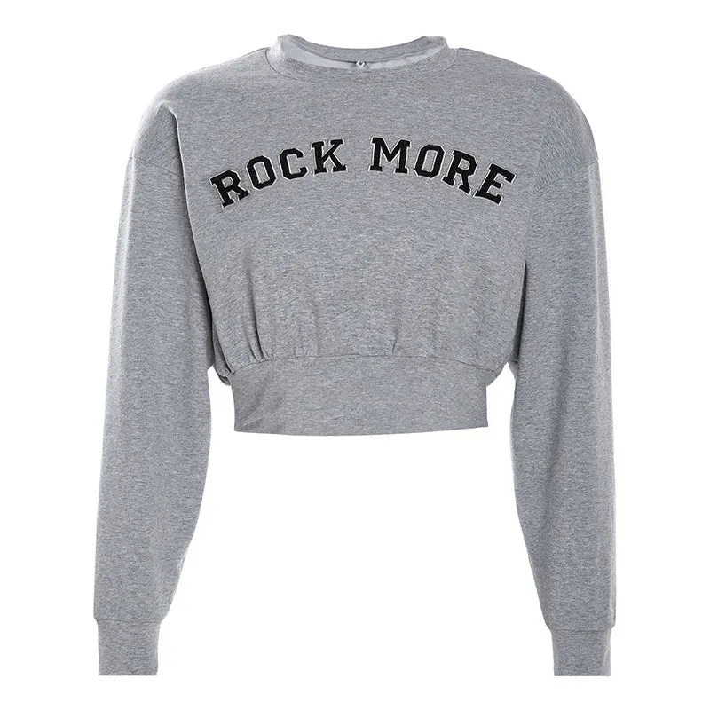 Women's letters printed ROCK MORE long-sleeved casual sweatshirt