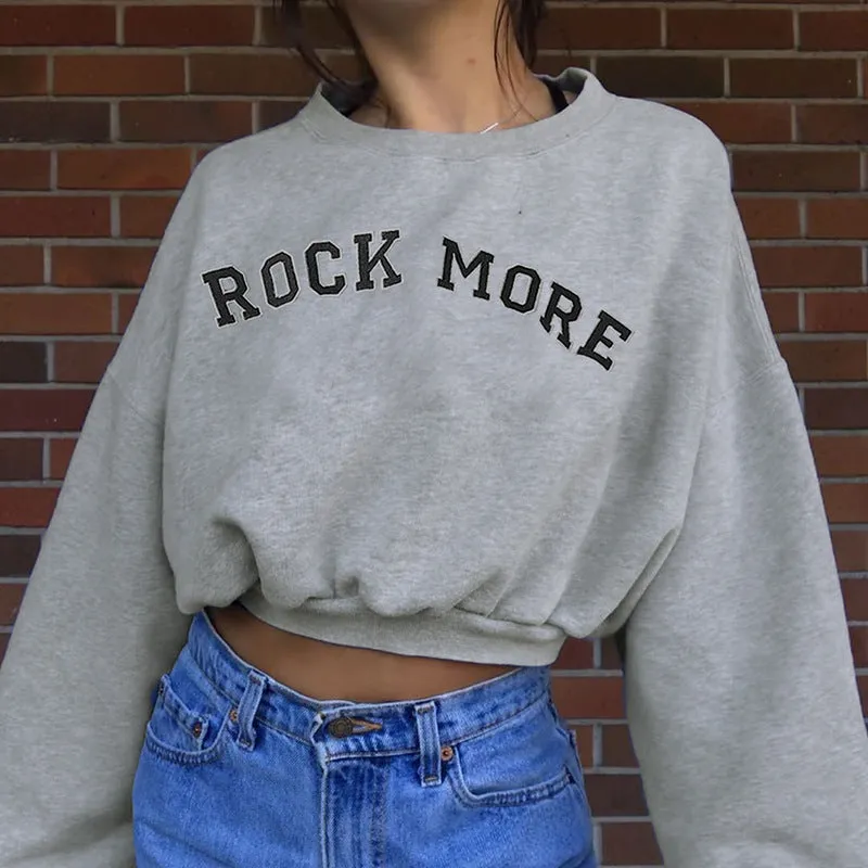 Women's letters printed ROCK MORE long-sleeved casual sweatshirt