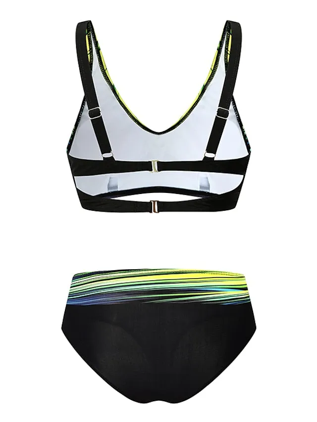 Women's Swimwear Bikini Suits 2 Piece Normal Swimsuit Open Back Printing High Waisted Animal Green Blue Gray Fuchsia V Wire Bathing Suits New Vacation Fashion / Sexy / Modern / Padded Bras